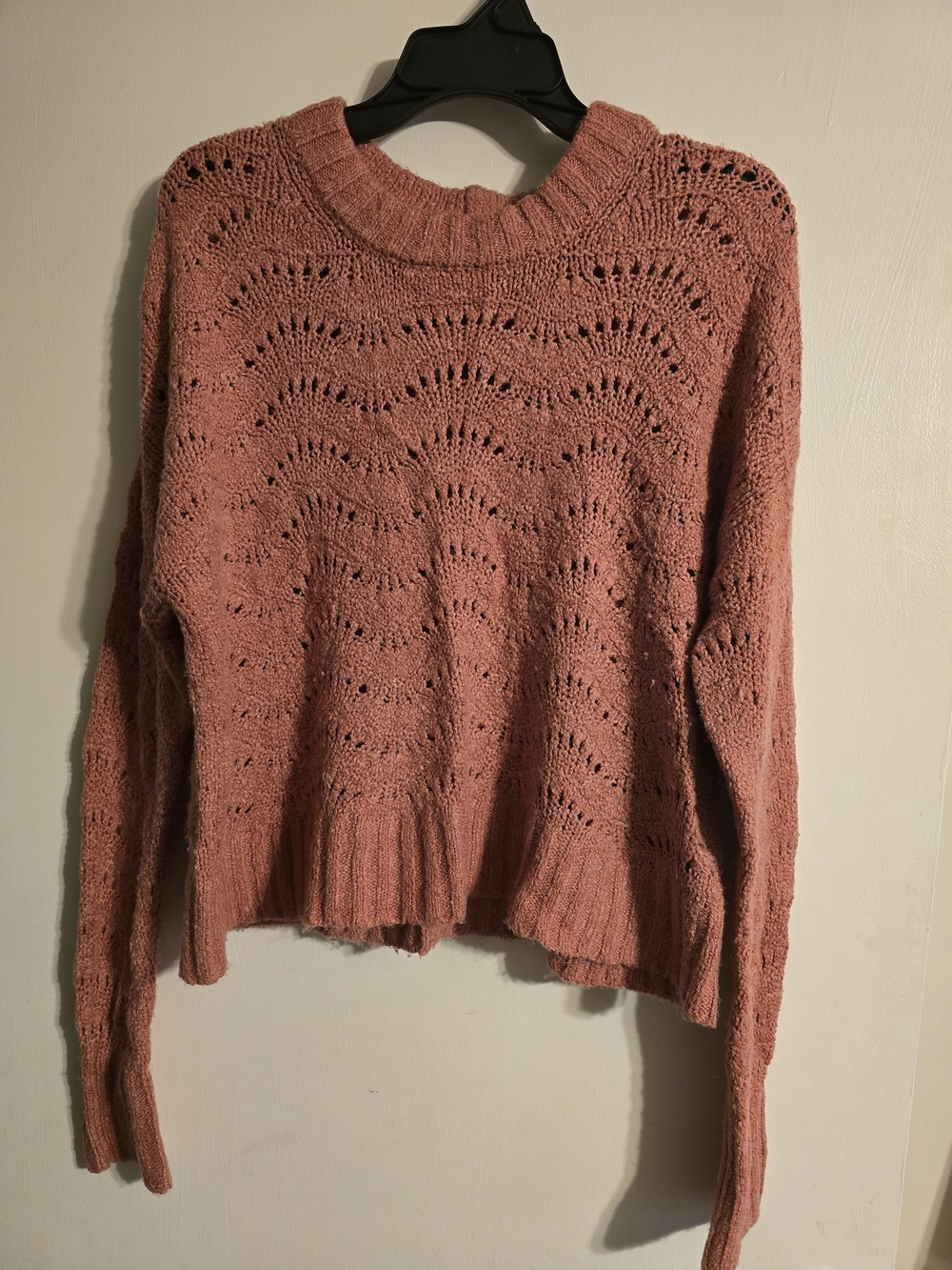 Women's Open-Knit Crewneck Sweater - Dusty Rose